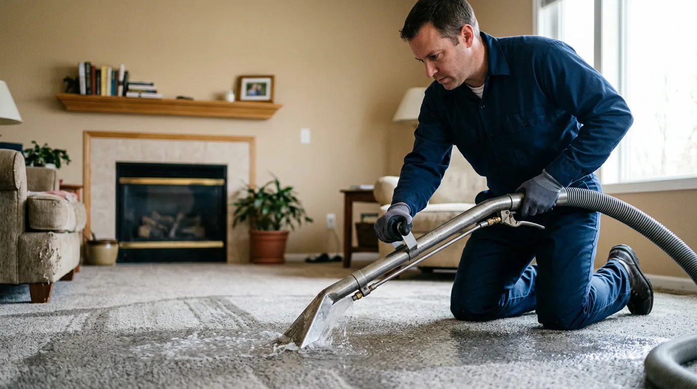 Water damage restoration technician working near Westwood, NJ
